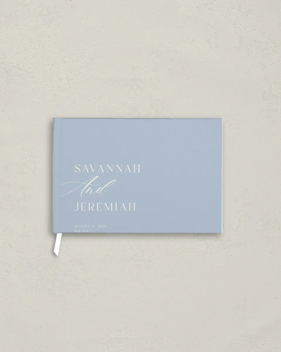 This is a 9" x 6" Wedding Guest Book called The Savannah printed in full color with Silver foil