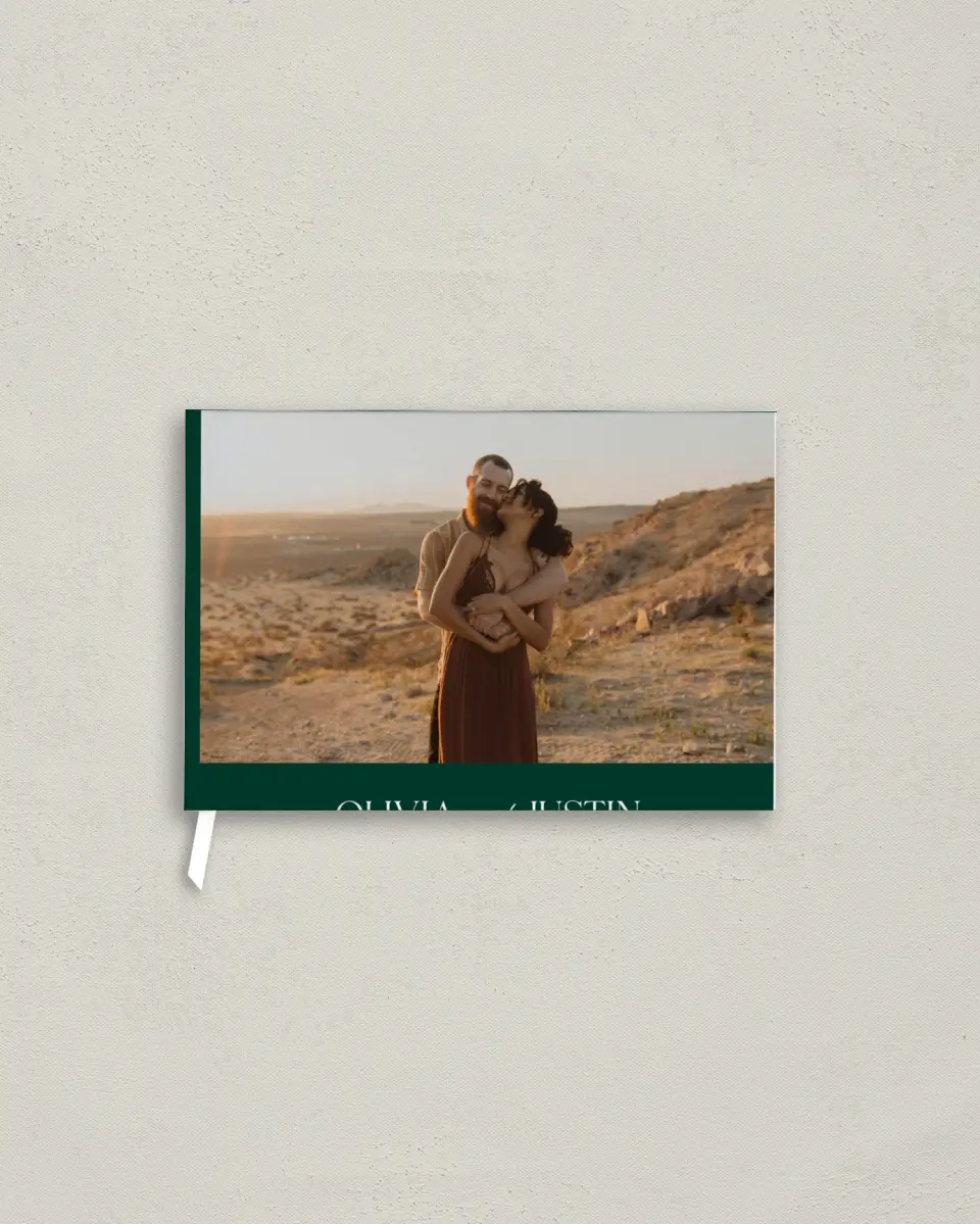 This is a 9" x 6" Wedding Guest Book called The Olivia printed in full color with Silver foil