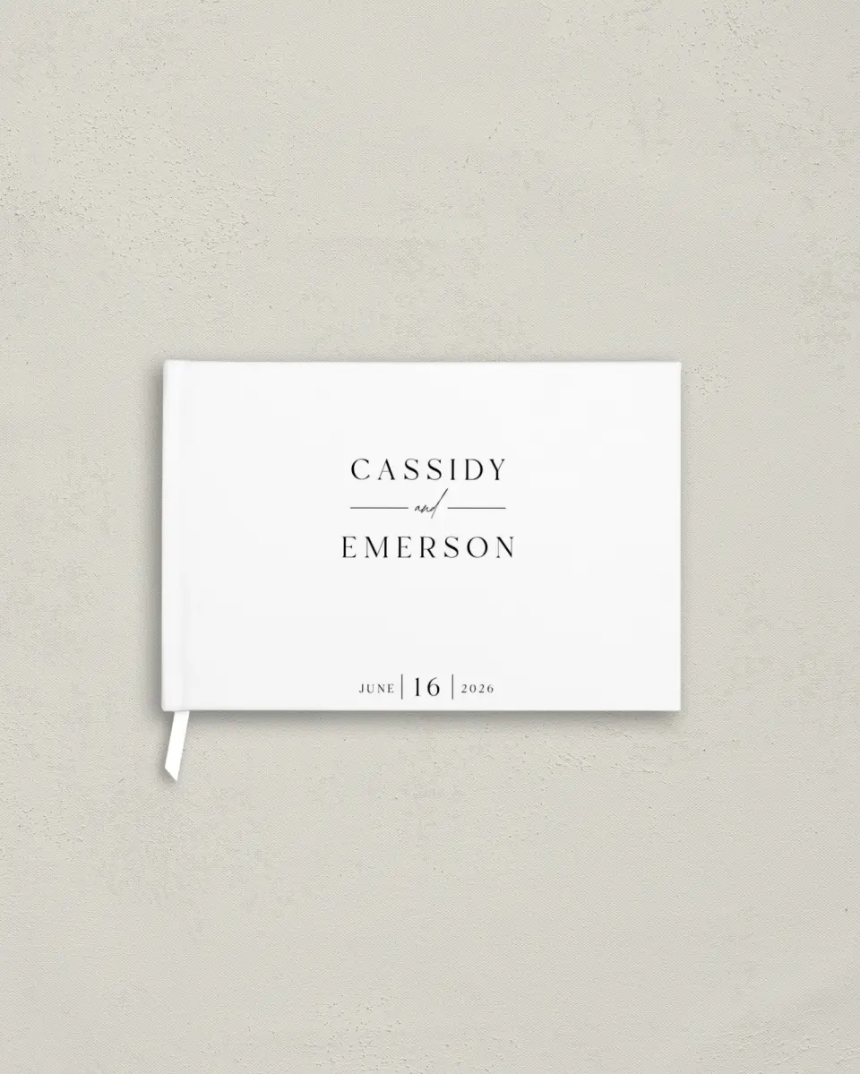 This is a 9" x 6" Wedding Guest Book called Devoted Delight printed in full color with Silver foil