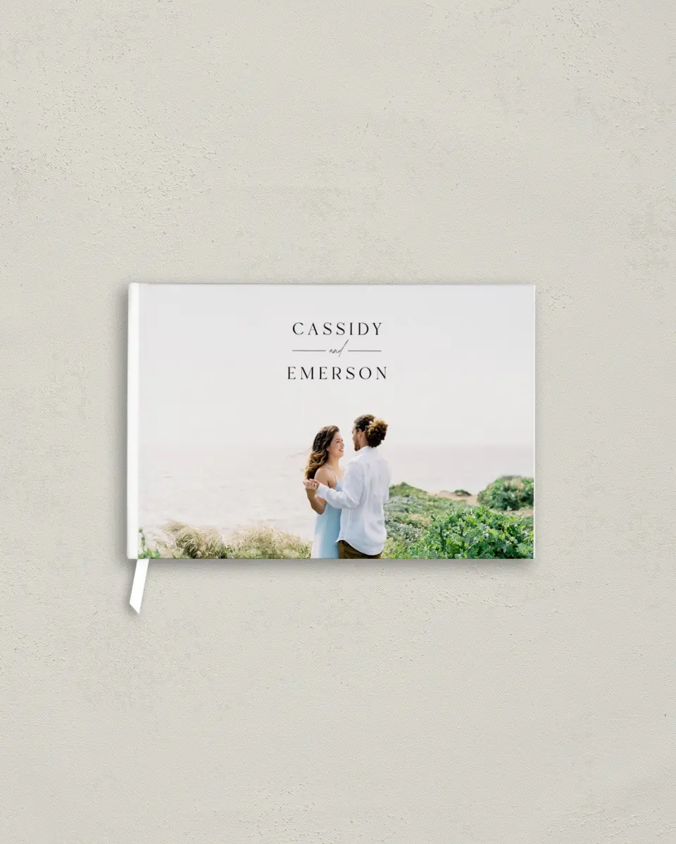This is a 9" x 6" Wedding Guest Book called Devoted Delight printed in full color with Silver foil