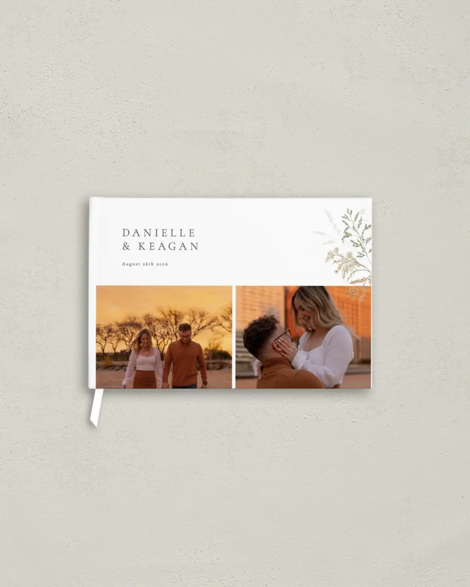 This is a 9" x 6" Wedding Guest Book called Wild Devotion printed in full color with Silver foil