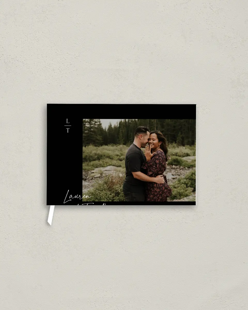 This is a 9" x 6" Wedding Guest Book called The Lauren printed in full color with Silver foil