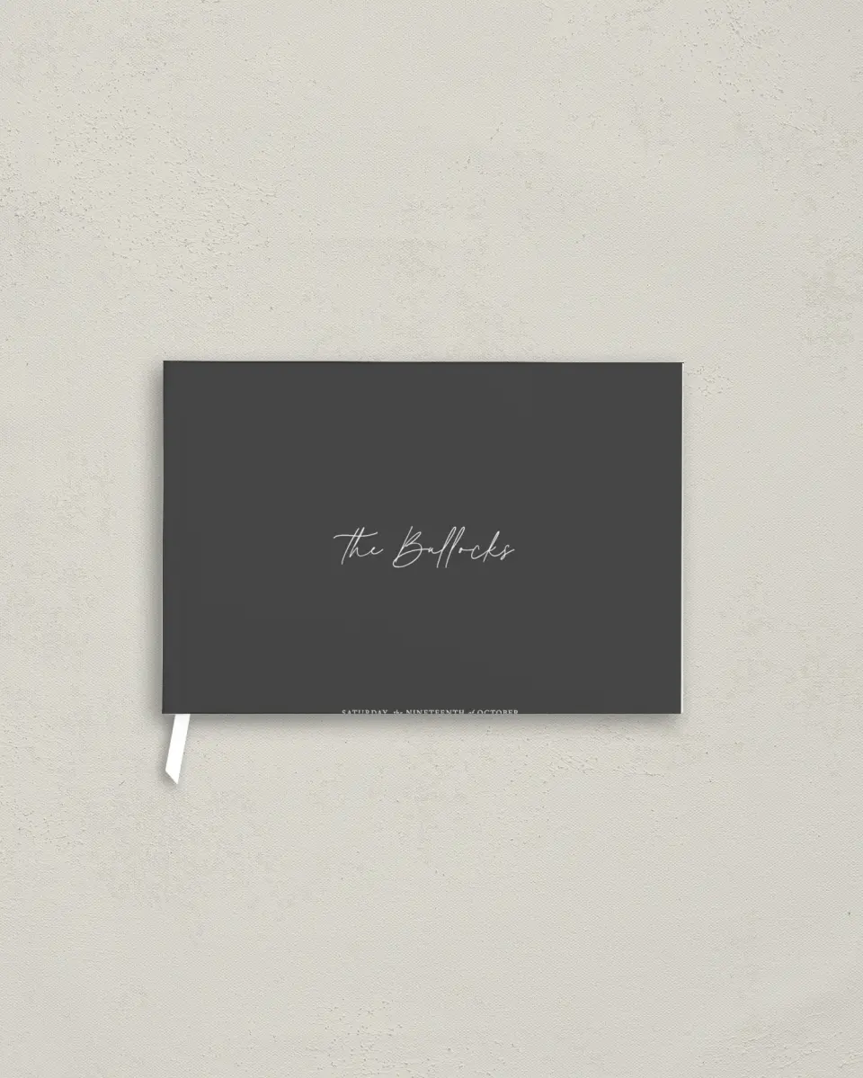 This is a 9" x 6" Wedding Guest Book called The Madelyn printed in full color with Silver foil