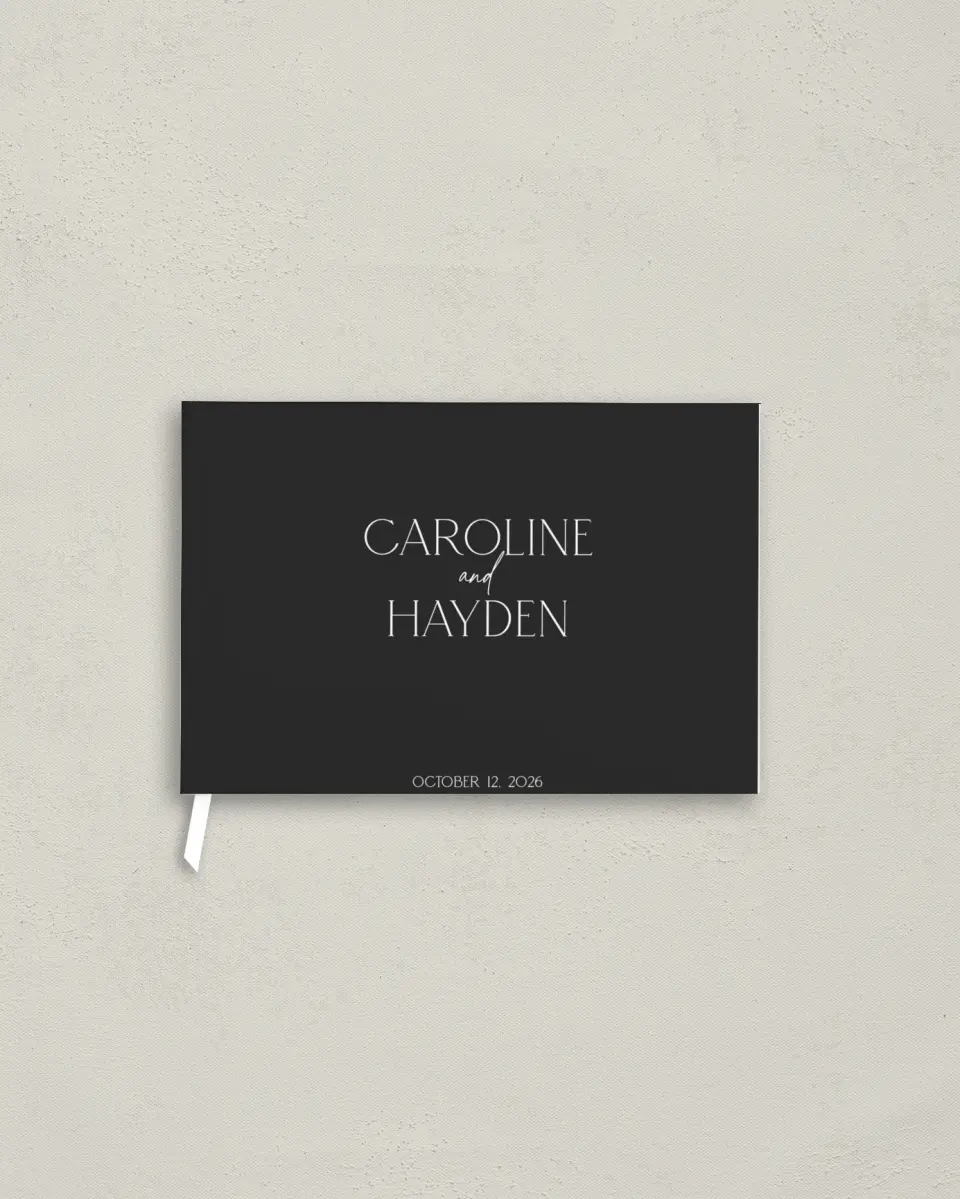 This is a 9" x 6" Wedding Guest Book called The Caroline printed in full color with Silver foil