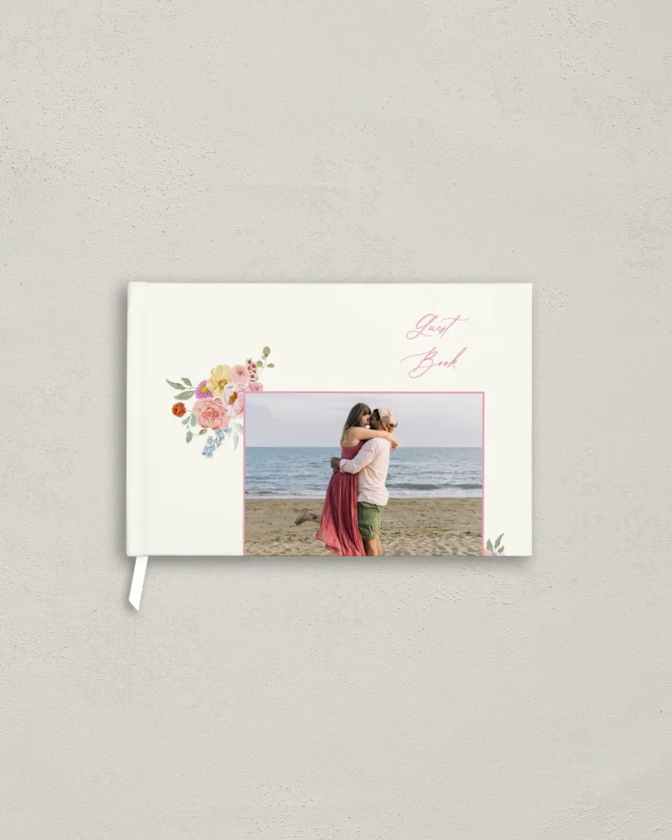 This is a 9" x 6" Wedding Guest Book called The Florence printed in full color with Silver foil
