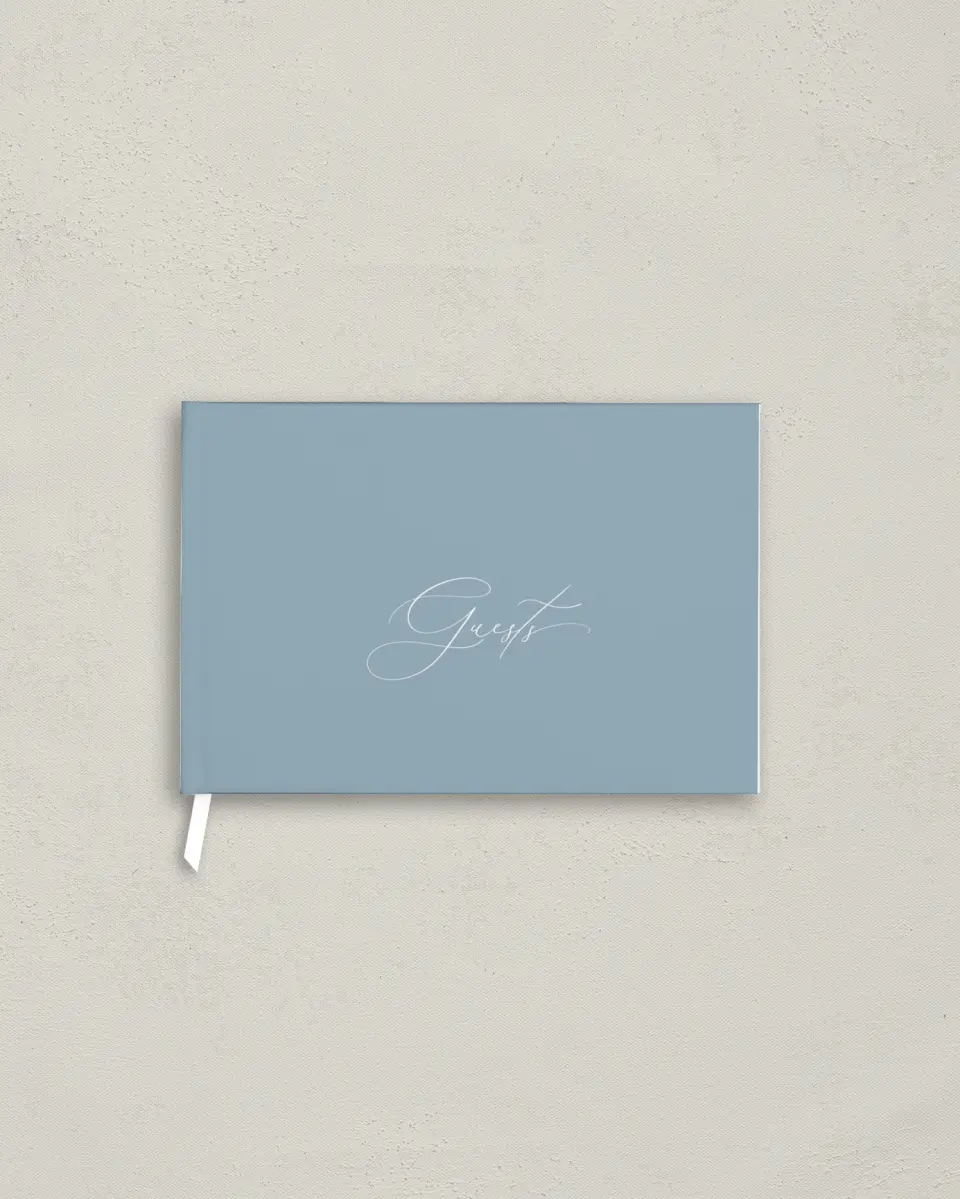 This is a 9" x 6" Wedding Guest Book called The Victoria printed in full color with Silver foil
