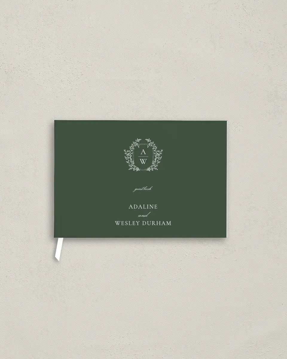 This is a 9" x 6" Wedding Guest Book called The Adaline printed in full color with Silver foil