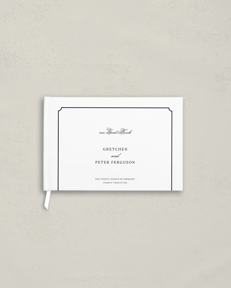 This is a 9" x 6" Wedding Guest Book called Elegant Tradition printed in full color with Silver foil