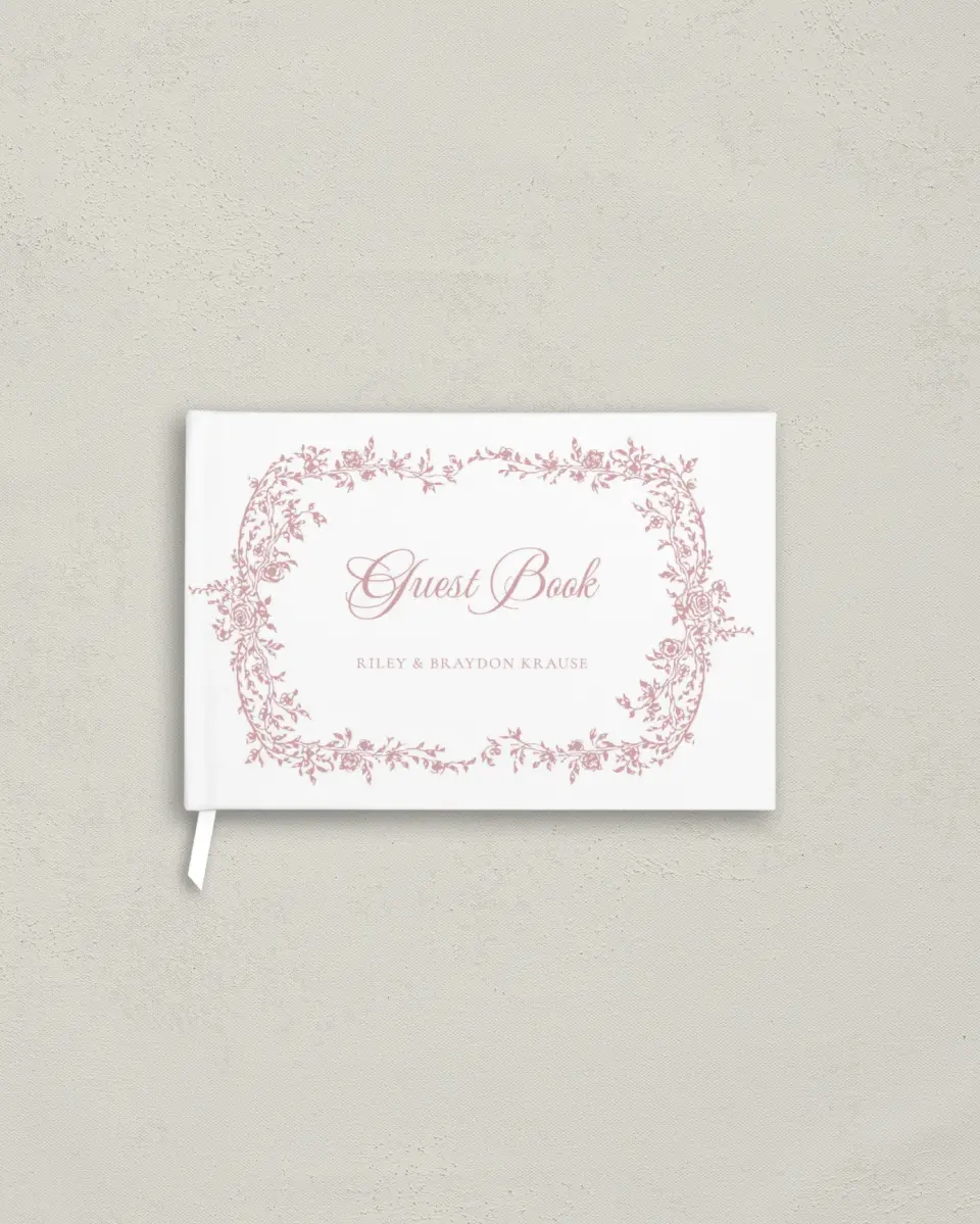 This is a 9" x 6" Wedding Guest Book called Rose Vine printed in full color