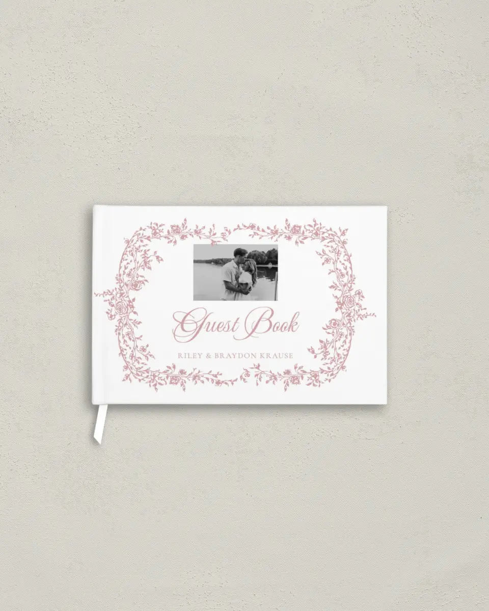 This is a 9" x 6" Wedding Guest Book called Rose Vine printed in full color