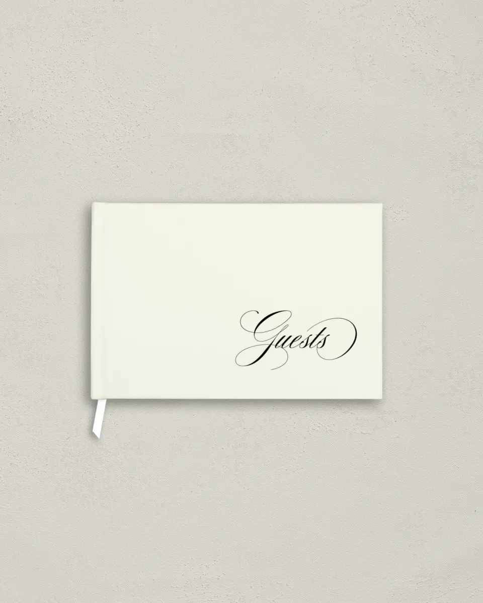This is a 9" x 6" Wedding Guest Book called Sophisticated Script printed in full color