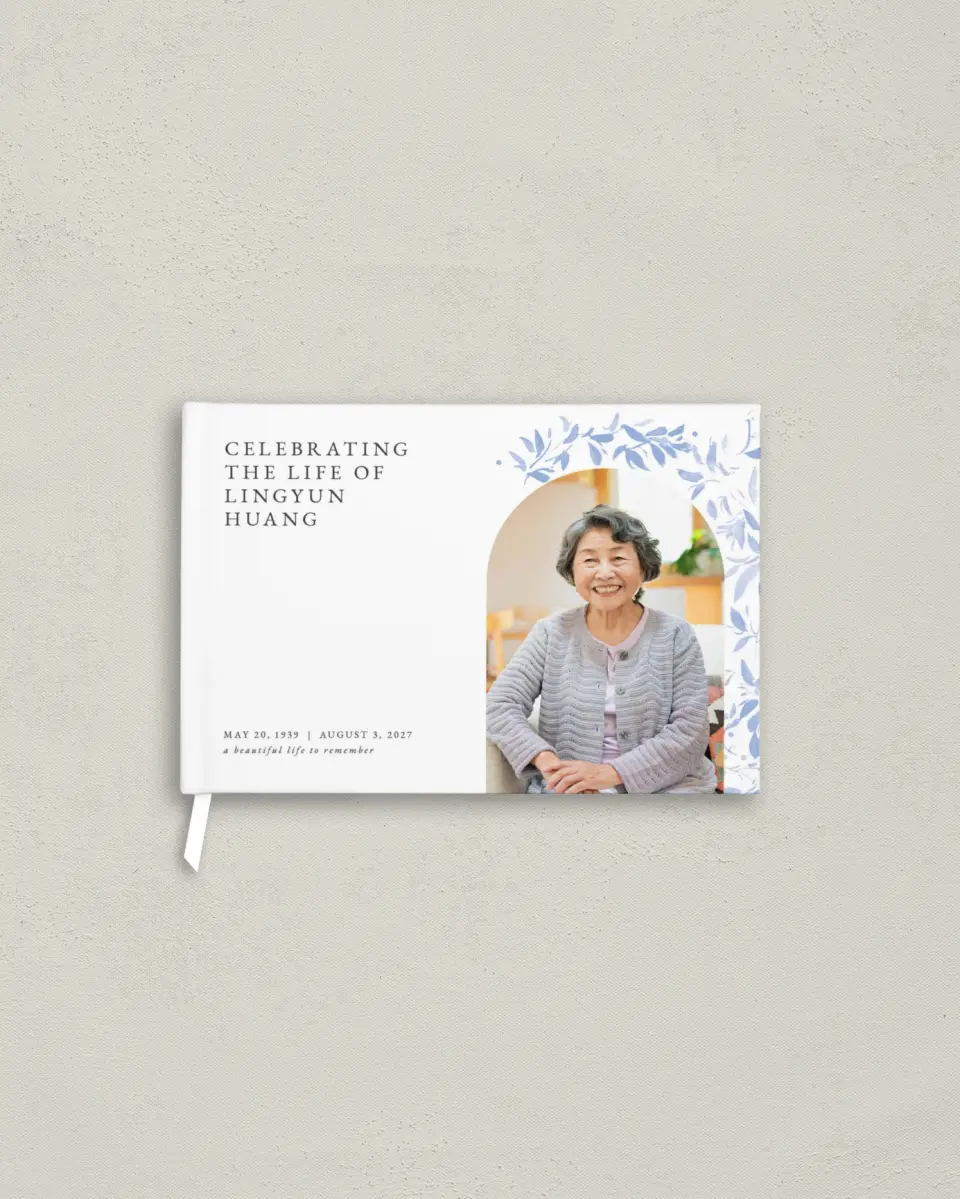 This is a 9" x 6" Memorial Guest Book called Gentle Botanics printed in full color
