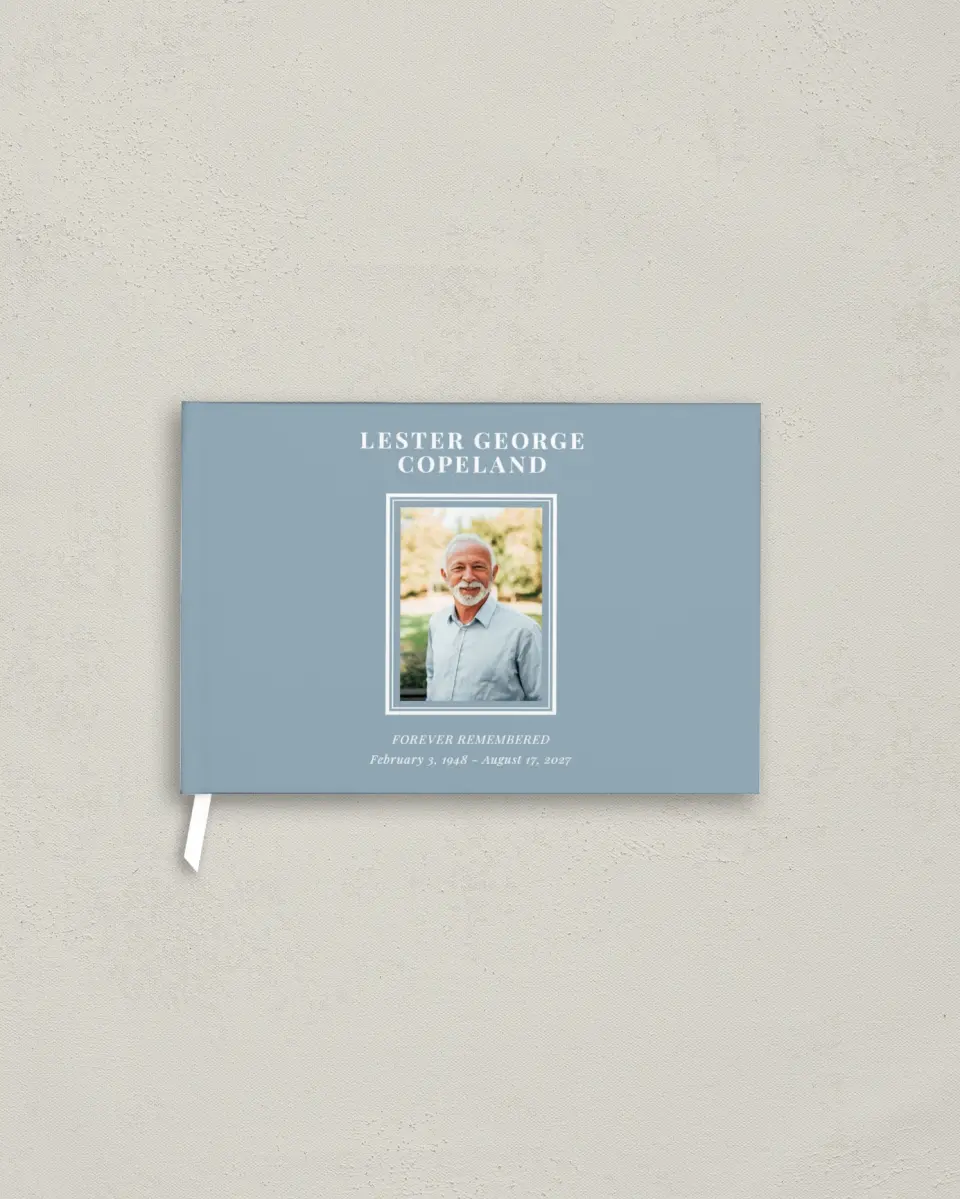 This is a 9" x 6" Memorial Guest Book called Forever in Frame printed in full color