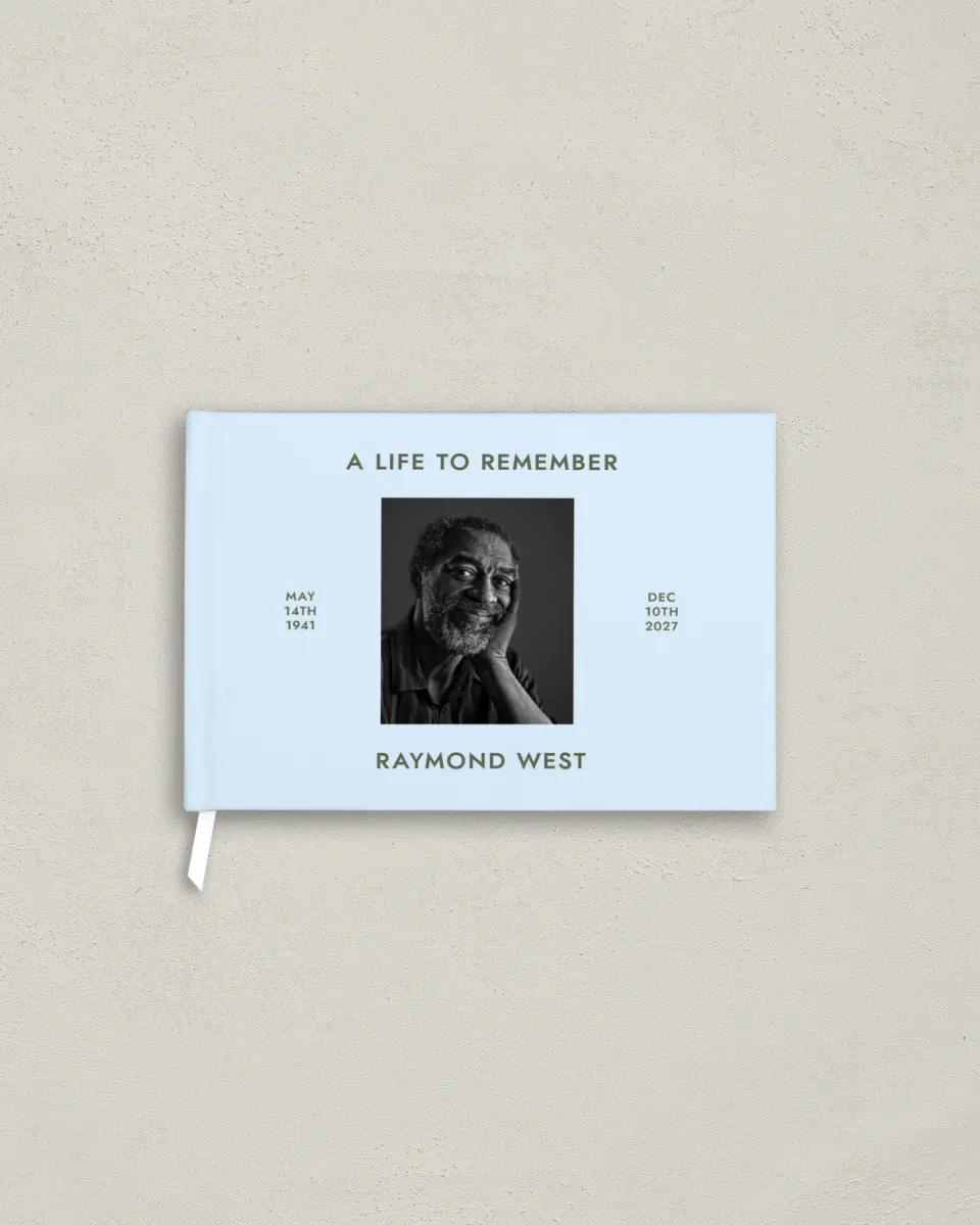 This is a 9" x 6" Memorial Guest Book called Typed Memories printed in full color
