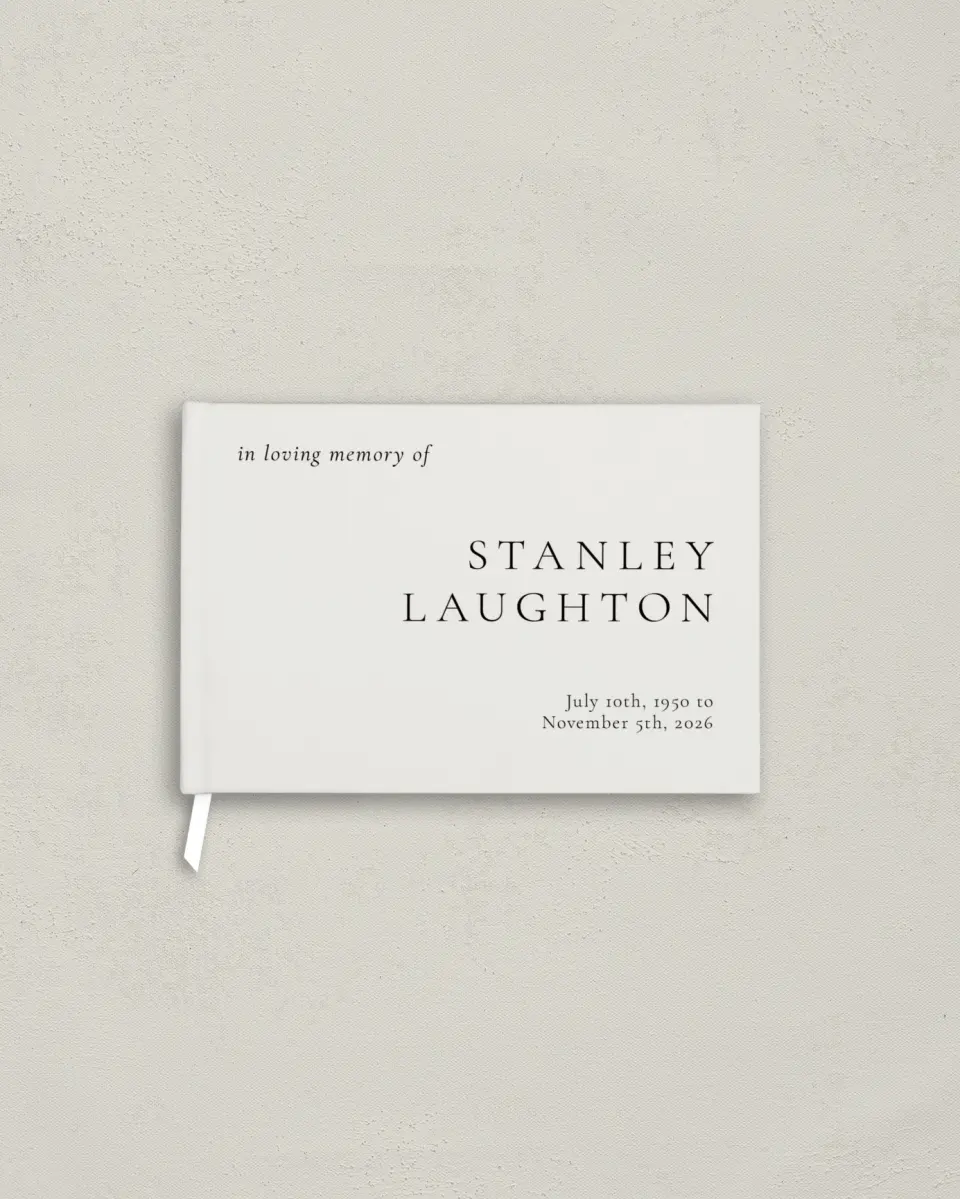 This is a 9" x 6" Memorial Guest Book called Remembered Well printed in full color