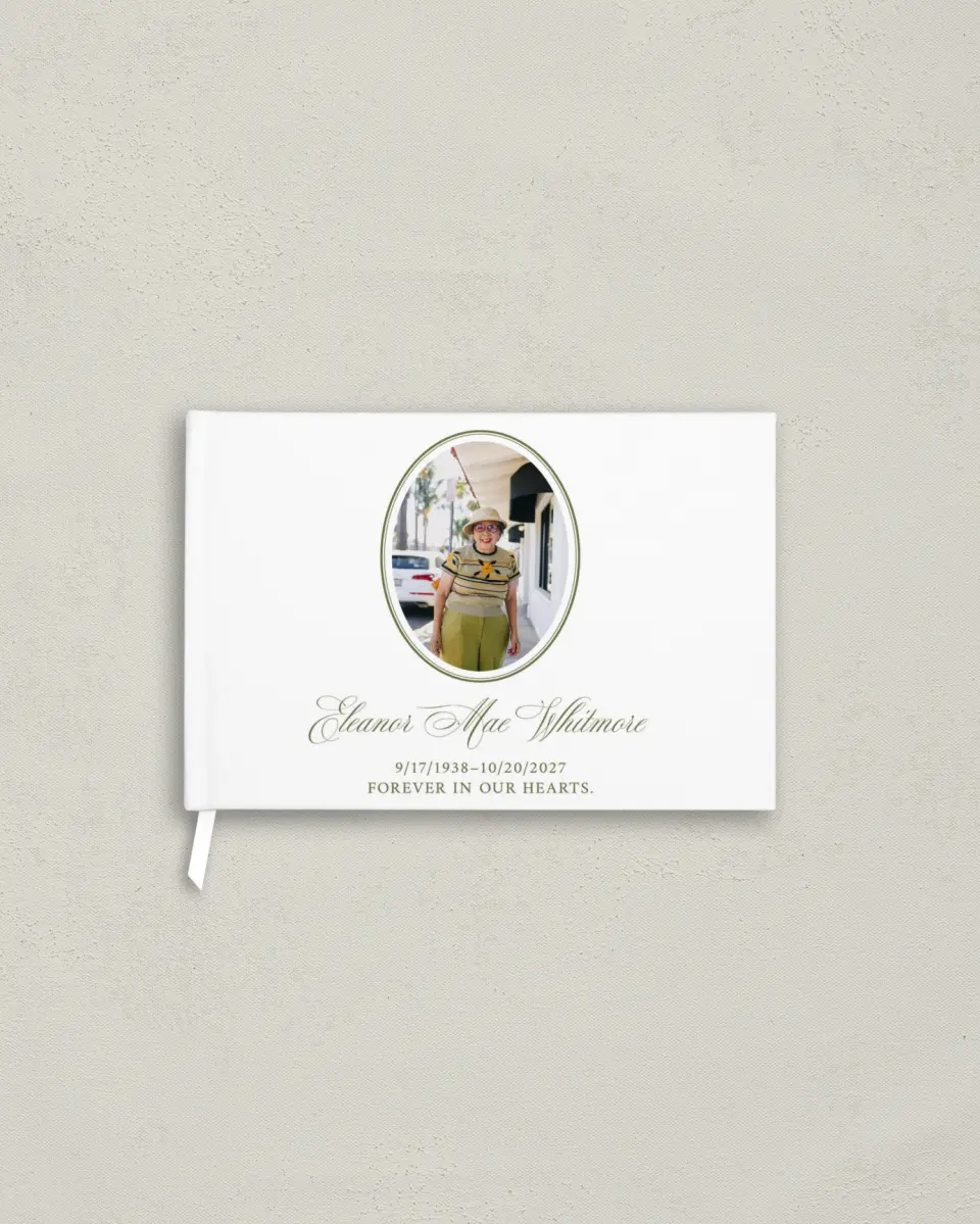 This is a 9" x 6" Memorial Guest Book called In Remembrance printed in full color