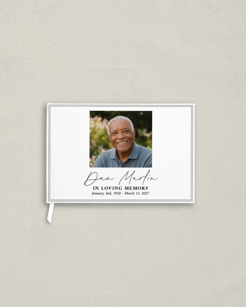 This is a 9" x 6" Memorial Guest Book called In Memory printed in full color