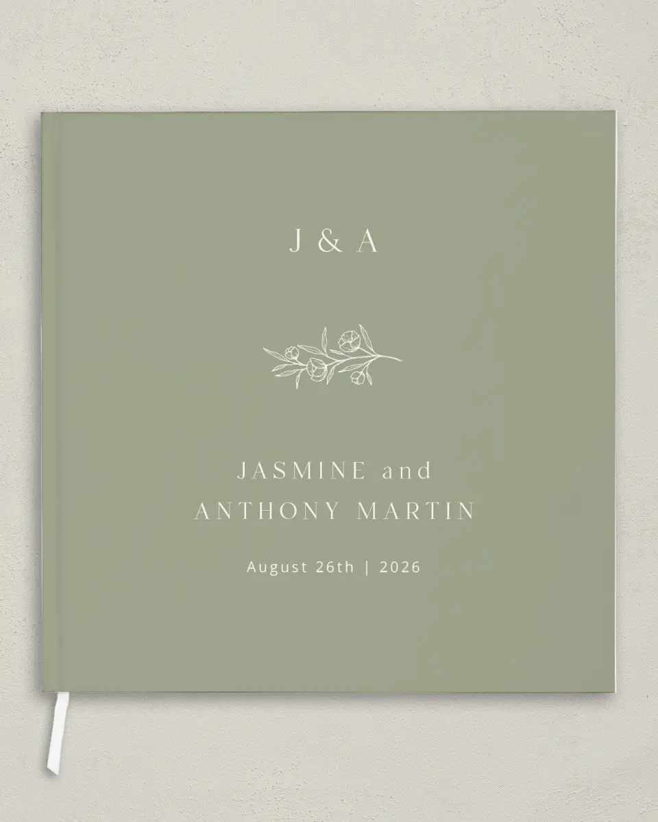 This is a 12" x 12" Wedding Guest Book called The Jasmine printed in full color