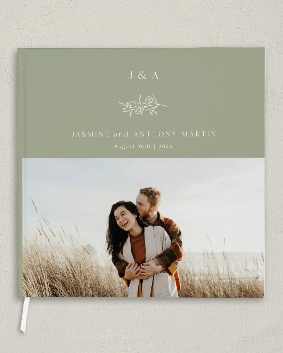 This is a 12" x 12" Wedding Guest Book called The Jasmine printed in full color