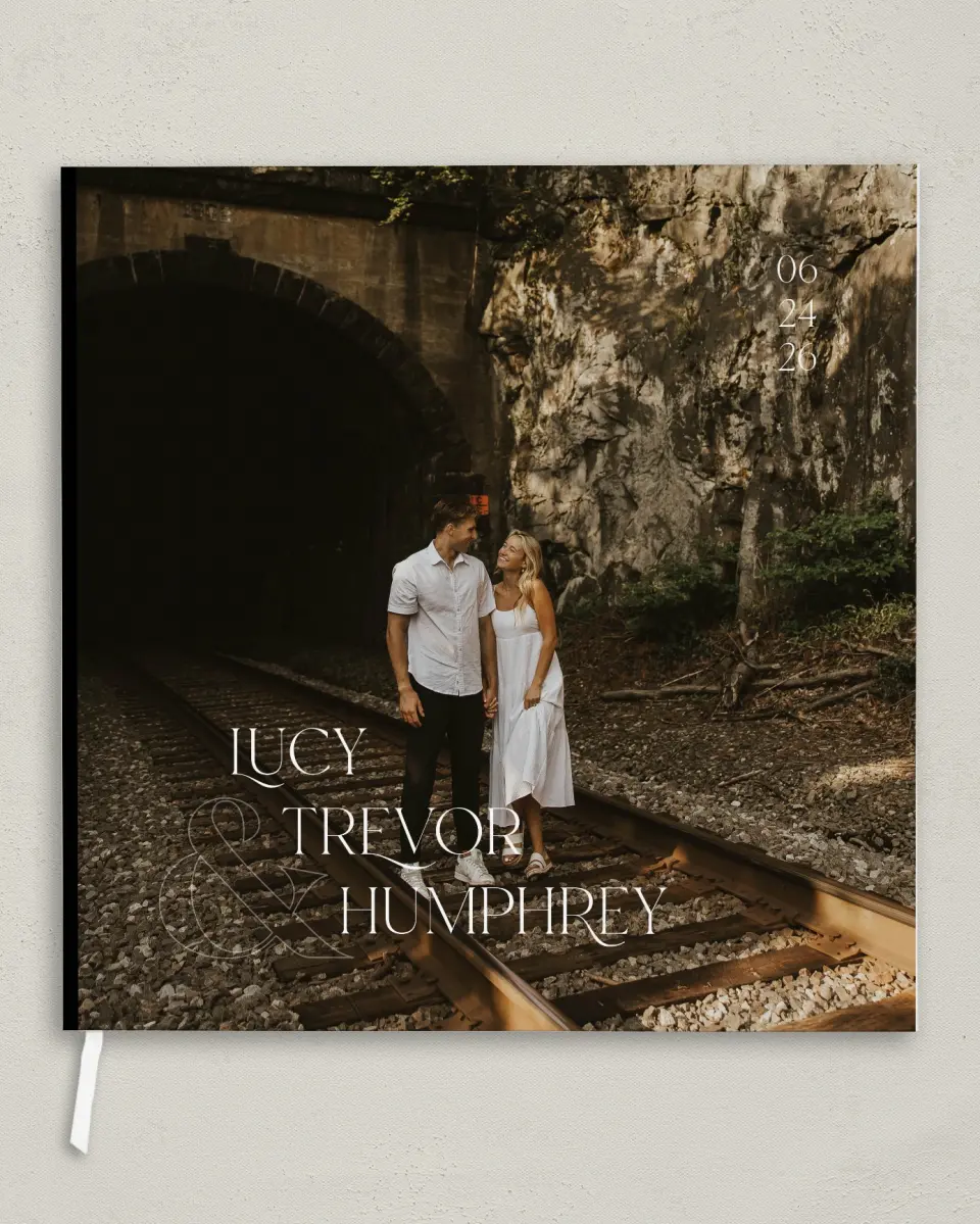 This is a 12" x 12" Wedding Guest Book called The Lucy printed in full color
