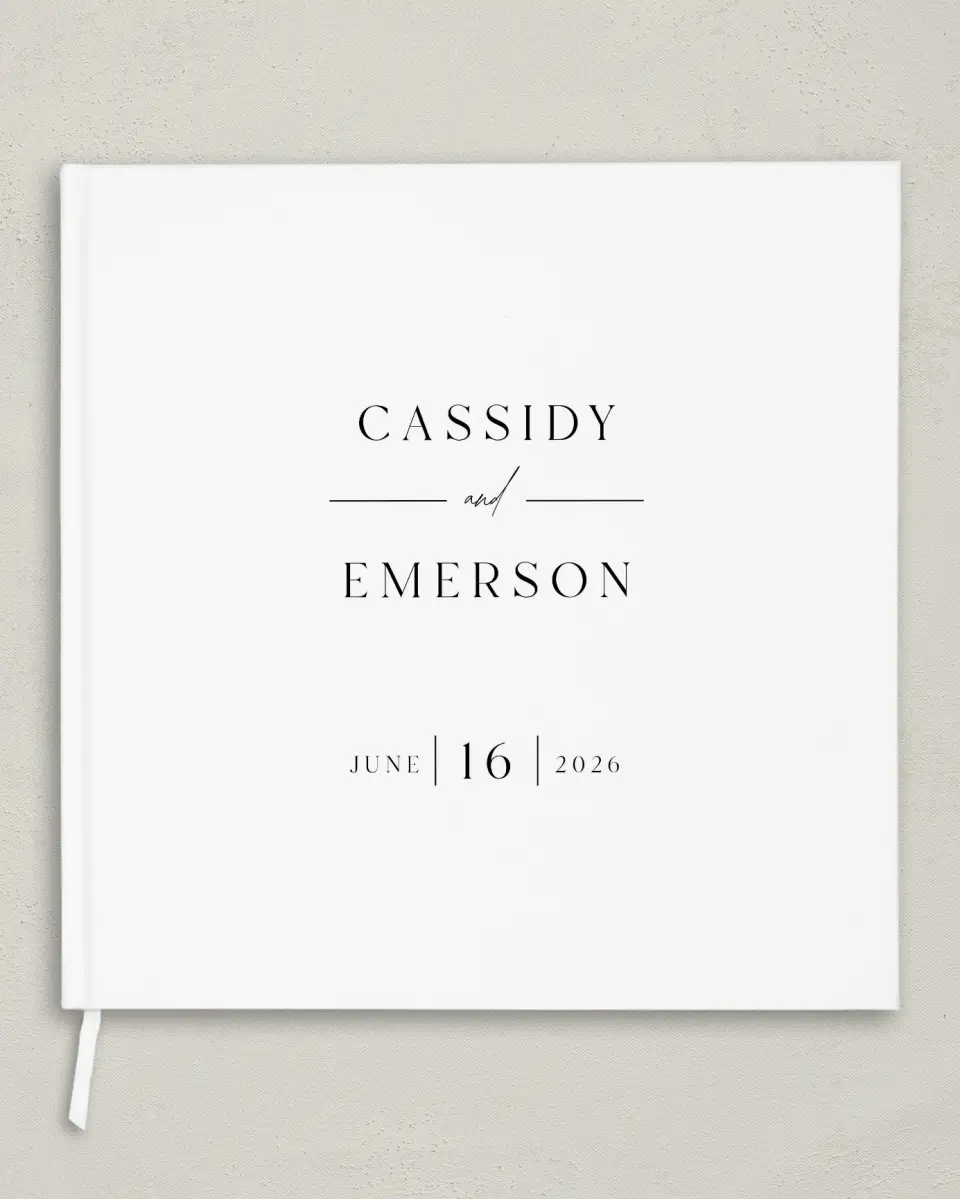 This is a 12" x 12" Wedding Guest Book called Devoted Delight printed in full color