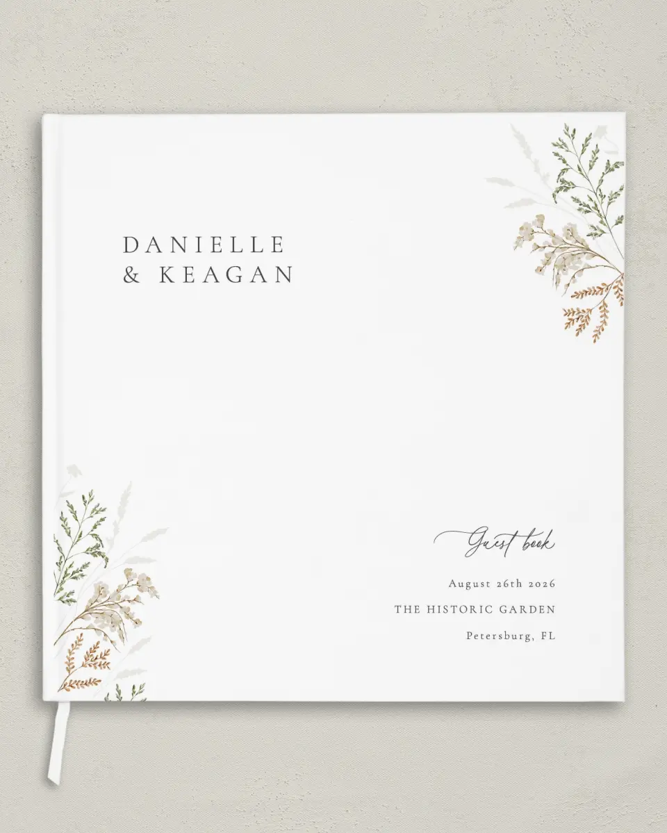 This is a 12" x 12" Wedding Guest Book called Wild Devotion printed in full color with Gold foil