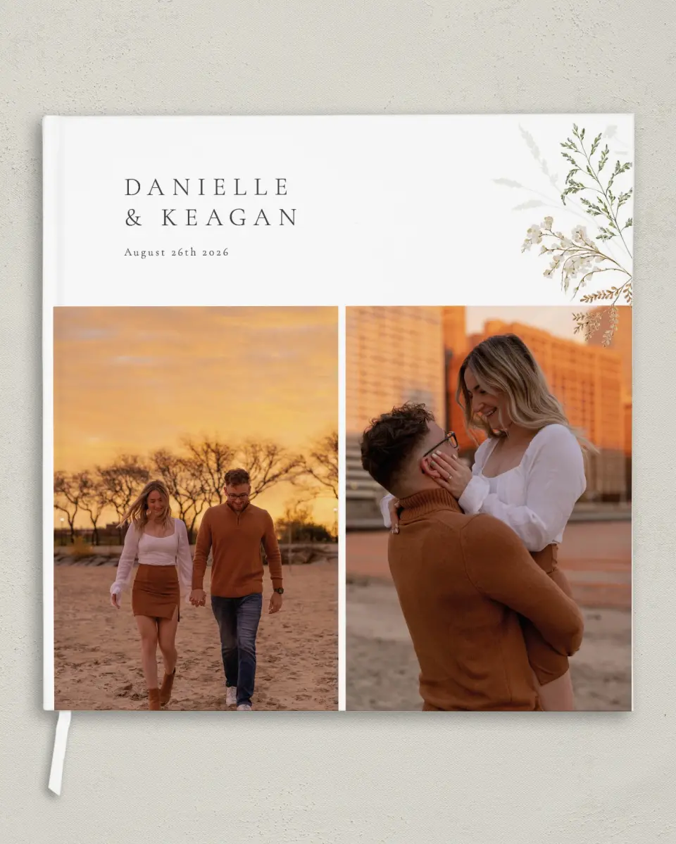 This is a 12" x 12" Wedding Guest Book called Wild Devotion printed in full color with Gold foil