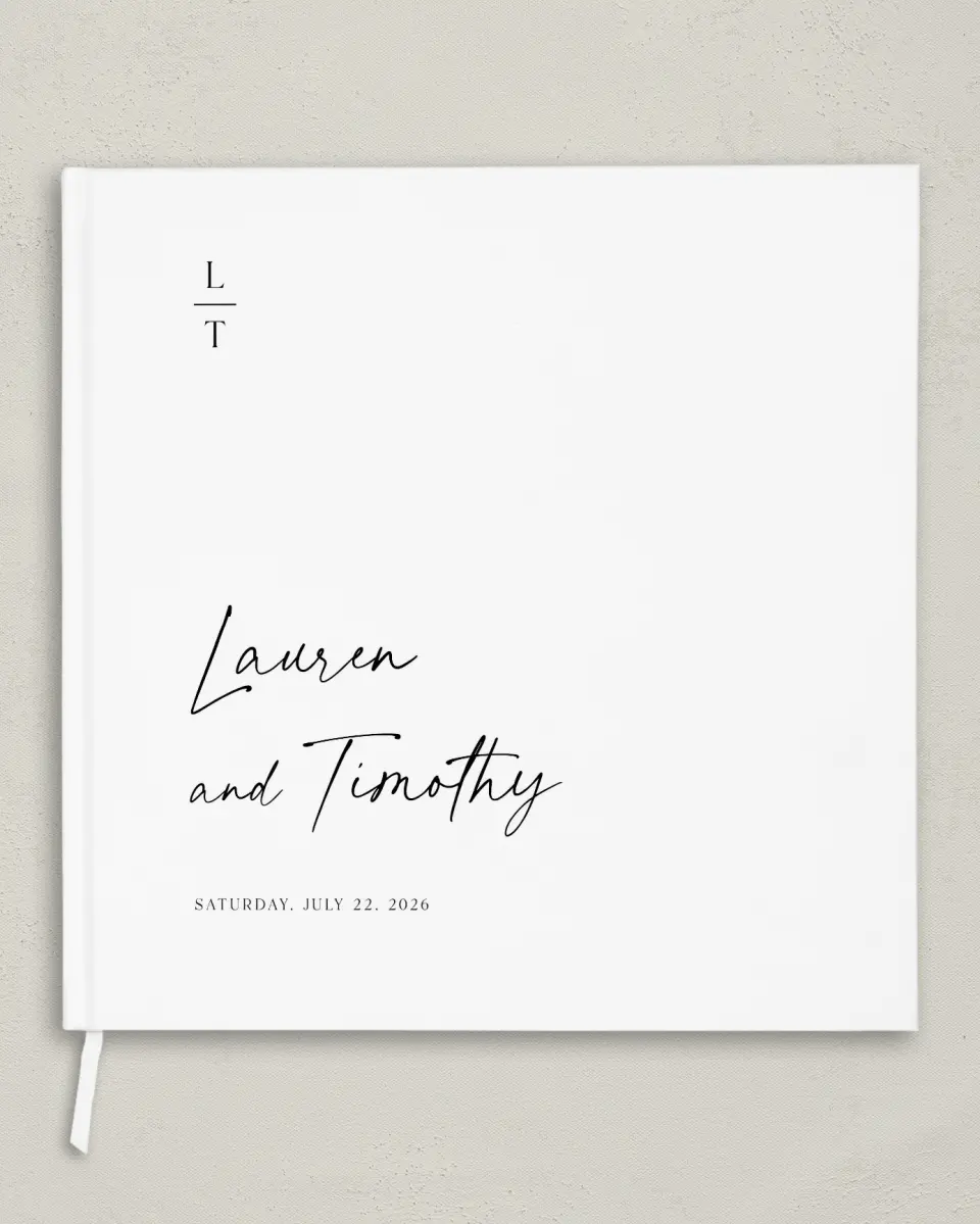 This is a 12" x 12" Wedding Guest Book called The Lauren printed in full color