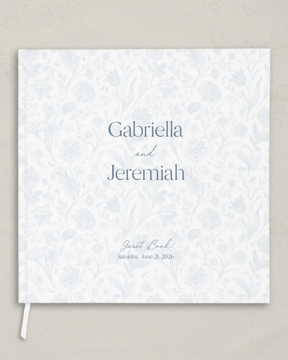 This is a 12" x 12" Wedding Guest Book called The Gabriella printed in full color