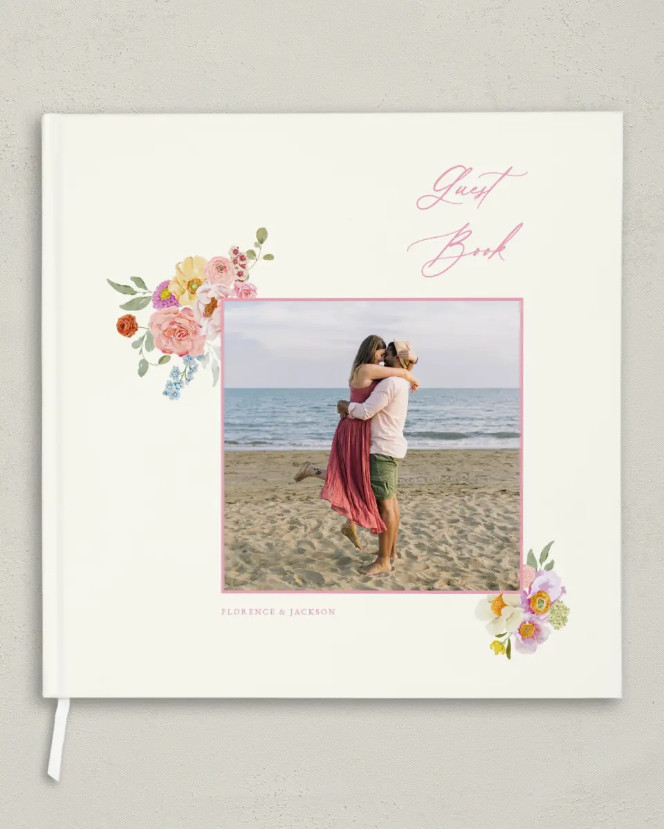This is a 12" x 12" Wedding Guest Book called The Florence printed in full color