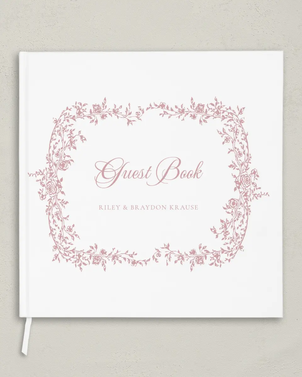 This is a 12" x 12" Wedding Guest Book called Rose Vine printed in full color