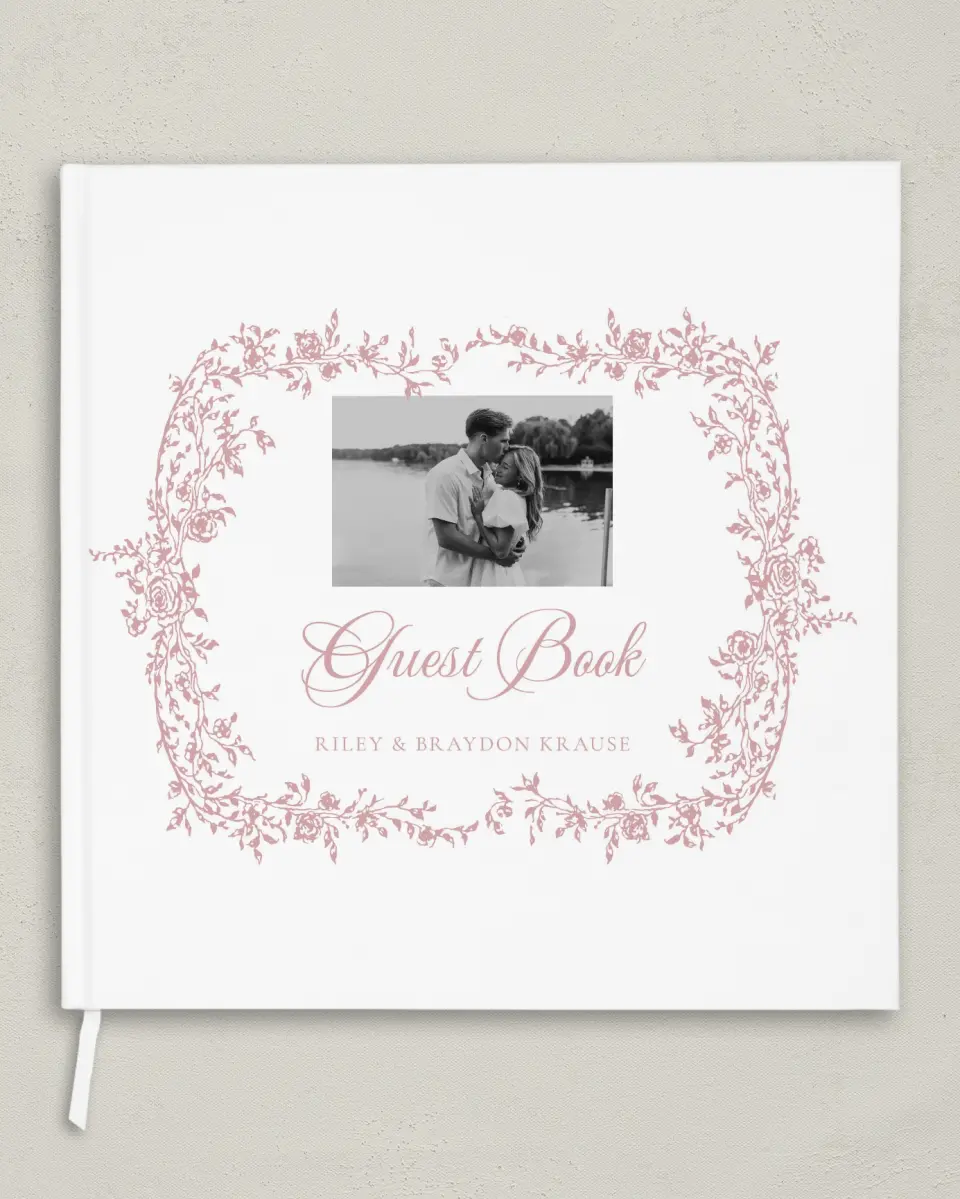 This is a 12" x 12" Wedding Guest Book called Rose Vine printed in full color