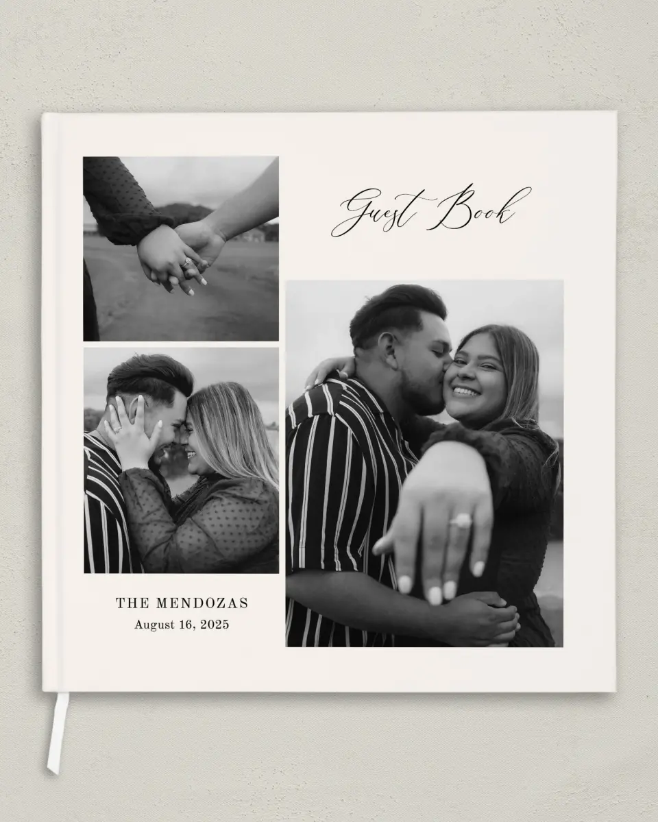This is a 12" x 12" Wedding Guest Book called Loving Union printed in full color with Gold foil