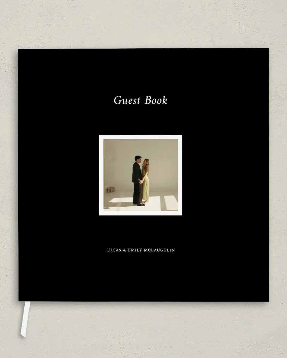This is a 12" x 12" Wedding Guest Book called Bound Together printed in full color with Gold foil