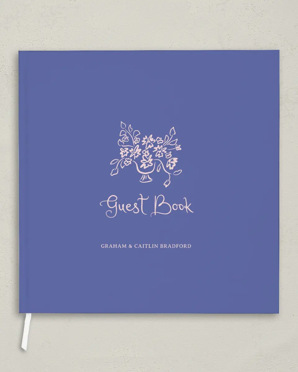 This is a 12" x 12" Wedding Guest Book called Hand-Drawn Harmony printed in full color with Gold foil