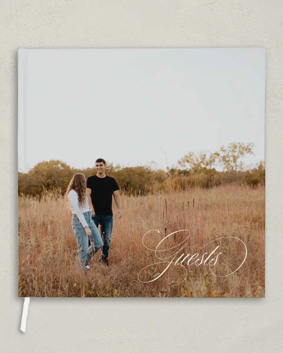 This is a 12" x 12" Wedding Guest Book called Sophisticated Script printed in full color