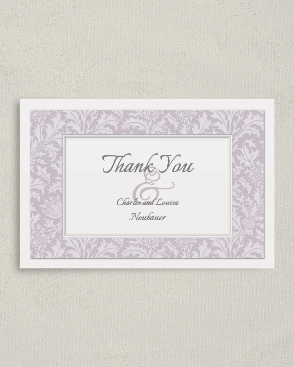 This is a 4" x 6" Folded Thank You Card called Classic Violet printed in full color on Premium Smooth paper