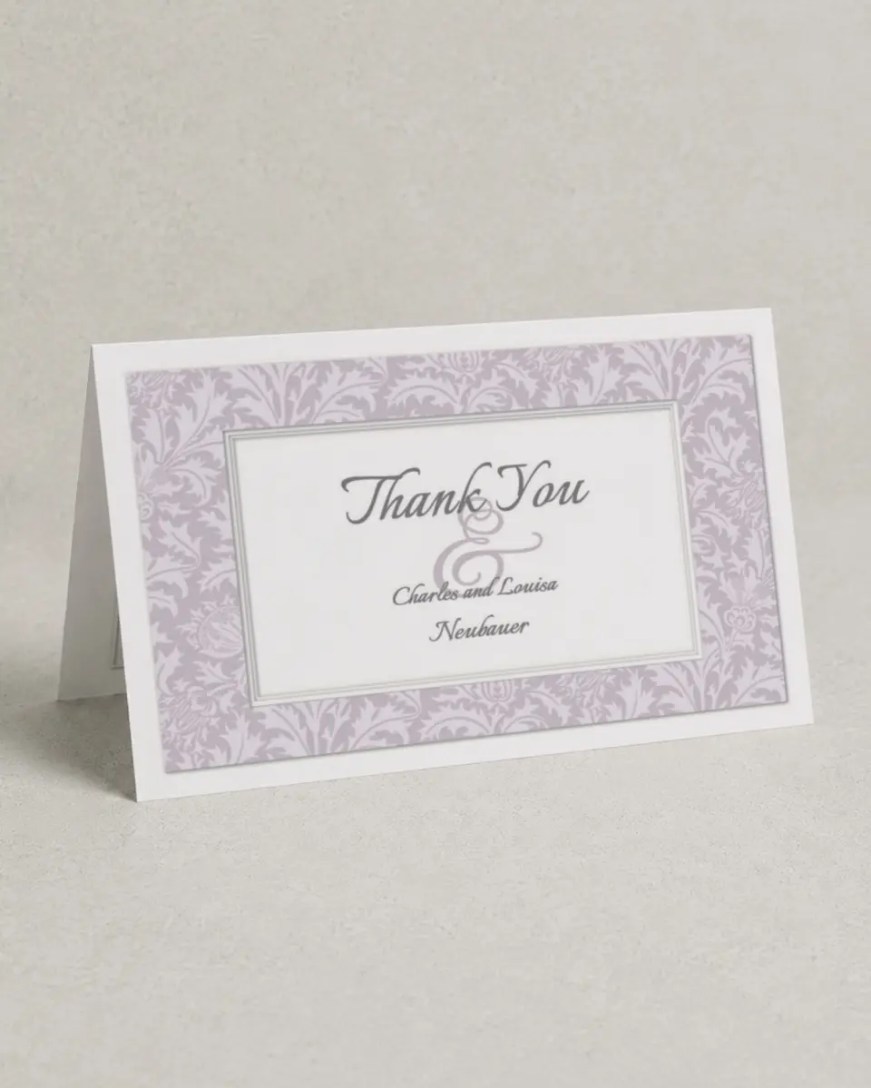 This is a 4" x 6" Folded Thank You Card called Classic Violet printed in full color on Premium Smooth paper