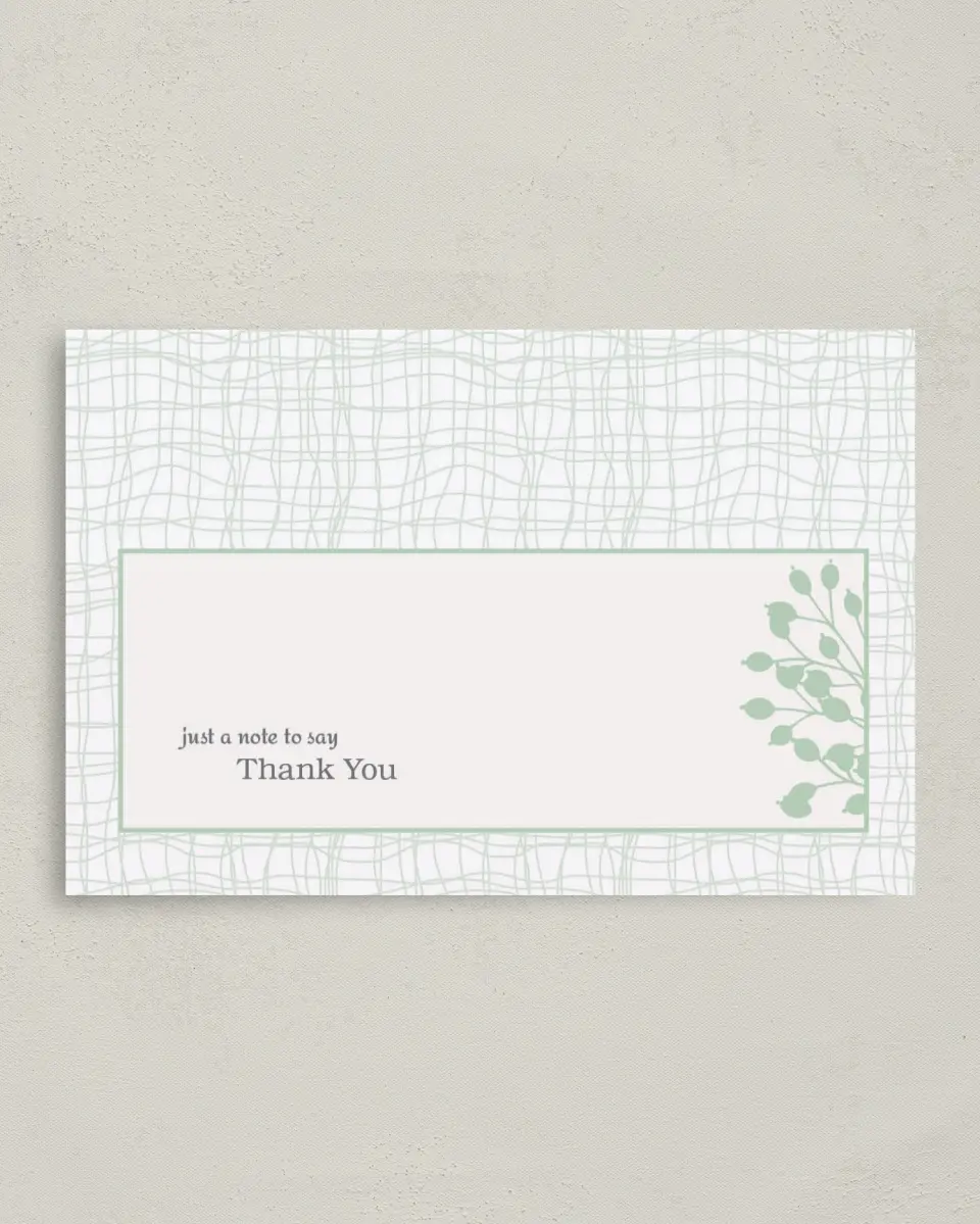 This is a 4" x 6" Folded Business Thank You Card called Branching Border printed in full color