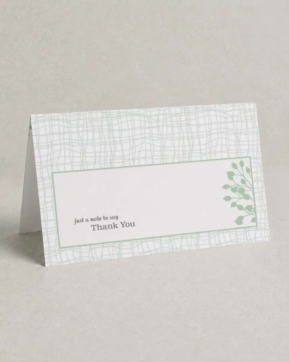 This is a 4" x 6" Folded Business Thank You Card called Branching Border printed in full color