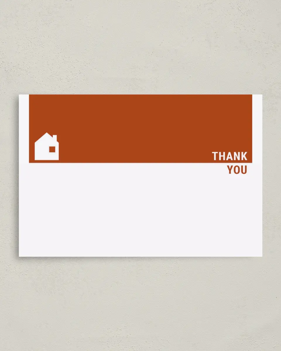 This is a 4" x 6" Folded Business Thank You Card called Modern Home printed in full color