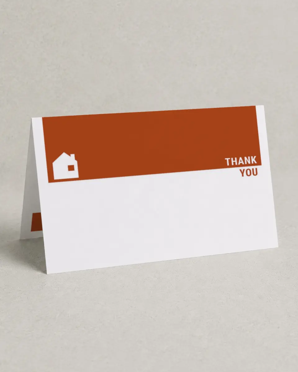This is a 4" x 6" Folded Business Thank You Card called Modern Home printed in full color