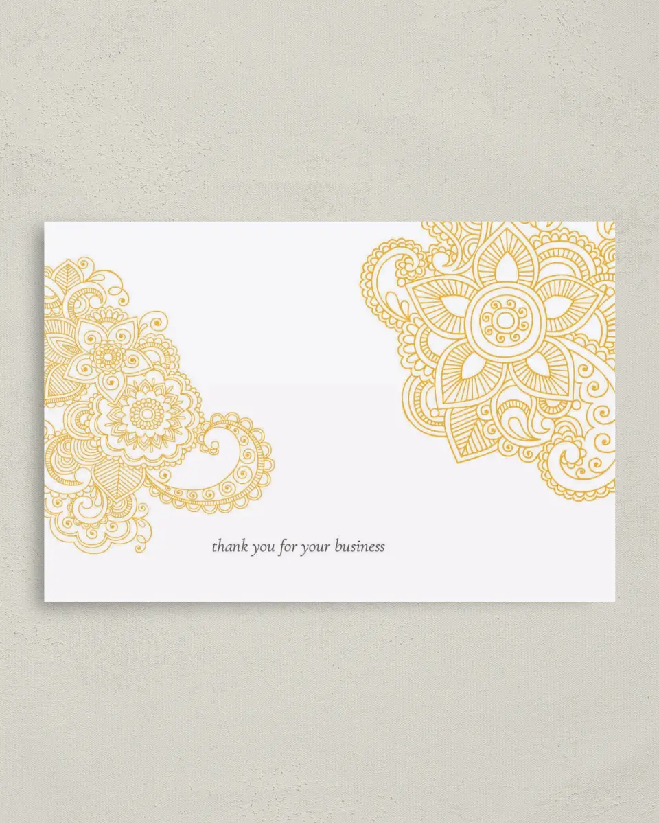 This is a 4" x 6" Folded Business Thank You Card called Refined Flourish printed in full color