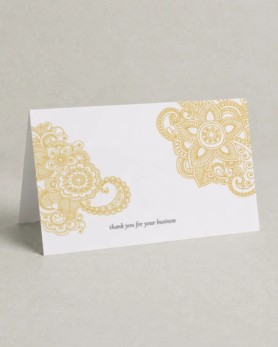 This is a 4" x 6" Folded Business Thank You Card called Refined Flourish printed in full color