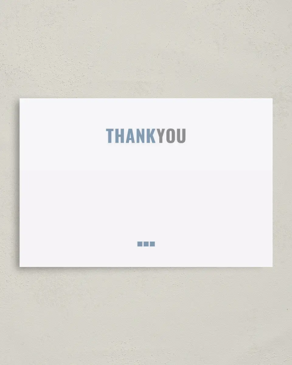 This is a 4" x 6" Folded Business Thank You Card called Squared Finish printed in full color