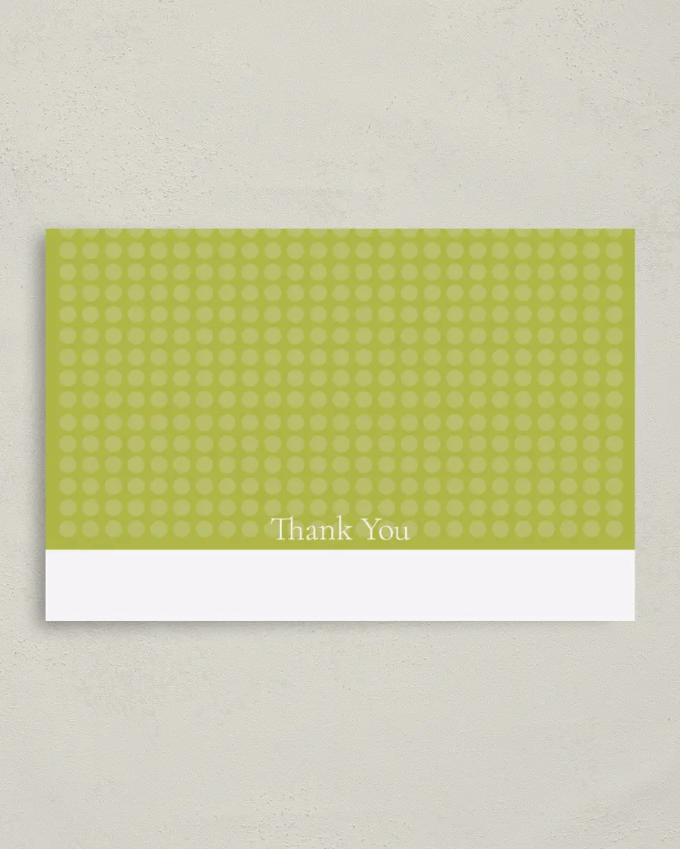 This is a 4" x 6" Folded Business Thank You Card called Dotted Label printed in full color
