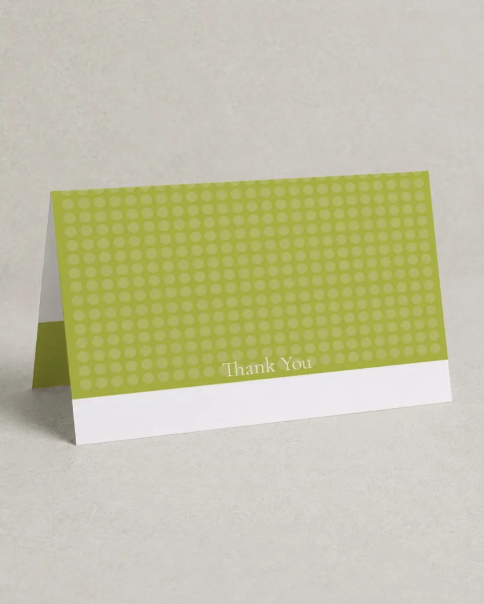 This is a 4" x 6" Folded Business Thank You Card called Dotted Label printed in full color