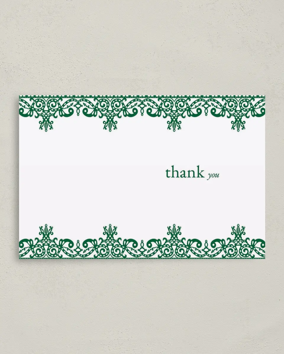 This is a 4" x 6" Folded Business Thank You Card called Regal Border printed in full color