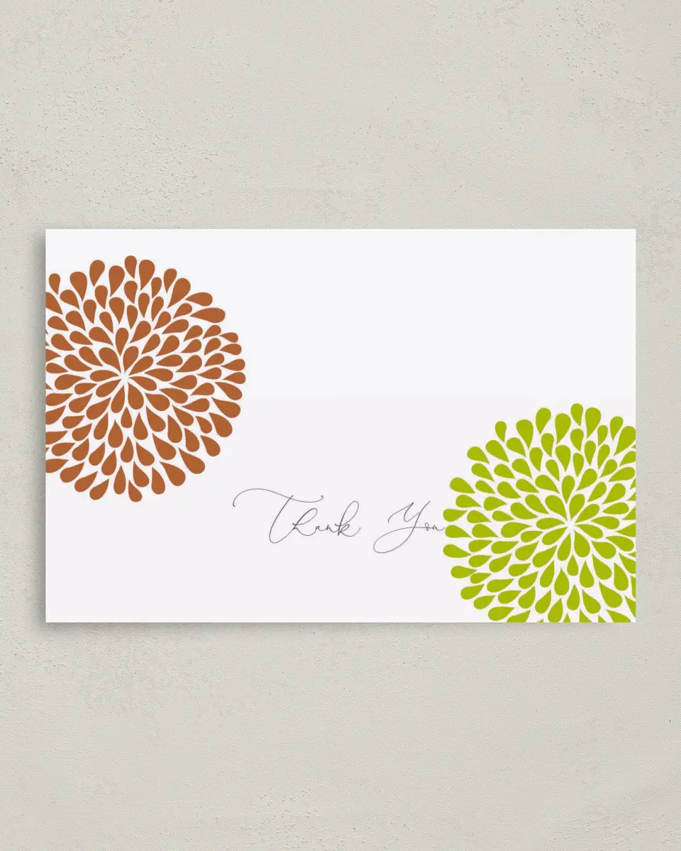 This is a 4" x 6" Folded Business Thank You Card called Bold Blossoms printed in full color