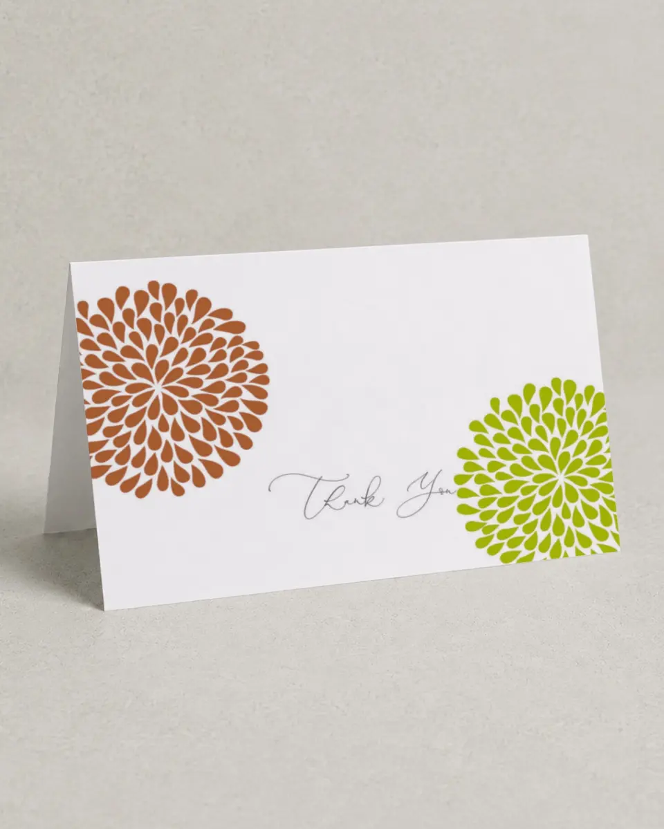 This is a 4" x 6" Folded Business Thank You Card called Bold Blossoms printed in full color